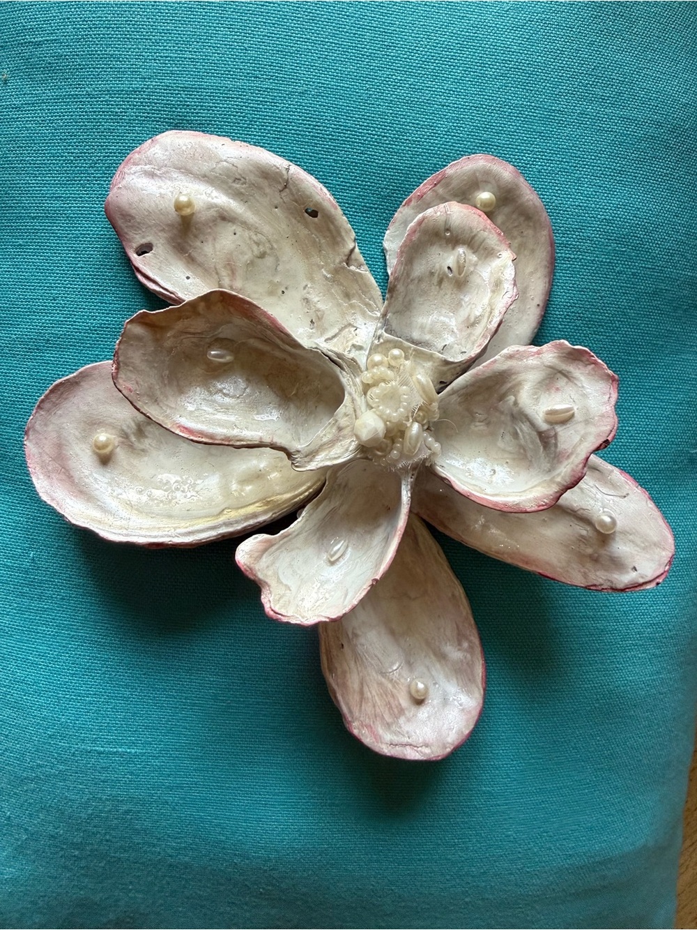 Handcrafted vintage white and Pink Floral oyster shell Magnolia decor